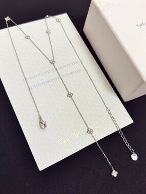 Van Cleef & Arpels Silver-Tone Floral Motif YNecklace